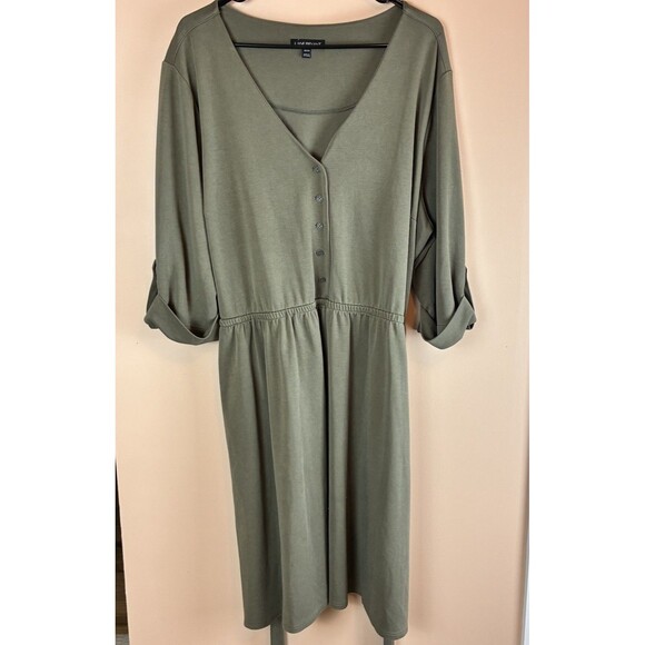 Lane Bryant Women’s Olive Green Tie Waist Dress 3/4 Sleeve Soft Size 22/24 - Picture 2 of 7